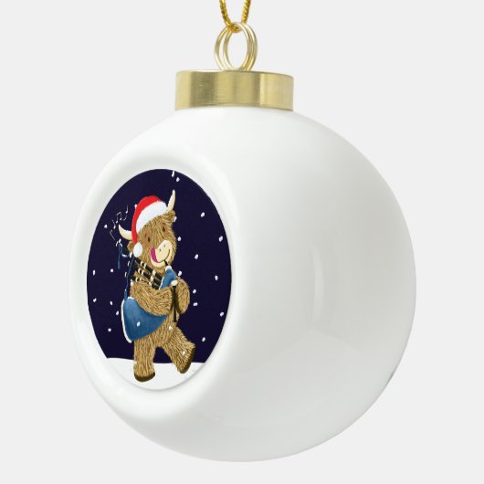 スコティッシュハイランドカウクリスマスイパー セラミックボールオーナメント (右)
