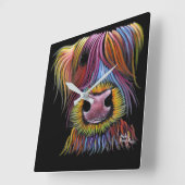 スコティッシュハイランドカウズ「マッケンジー」 by Shirley Mac スクエア壁時計 (傾斜)