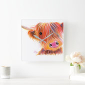 スコティッシュハイランドカウズ「SWEET SATSUMA」by Shirley スクエア壁時計 (ホーム)