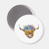 スコティッシュハイランドカウフラワーウォータカラー マグネット (正面/裏面)