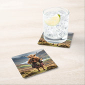 スコティッシュハイランドカウベーパイパー スクエアペーパーコースター (インサイチュ)