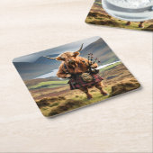 スコティッシュハイランドカウベーパイパー スクエアペーパーコースター (アングル)