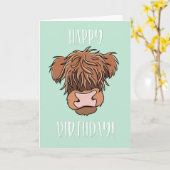 スコティッシュハイランドカウホルダー、誕生日マネーホルダー カード (黄色い花)