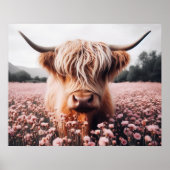 スコティッシュハイランドカウワイルドフラワーフィールド ポスター (正面)
