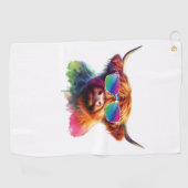 スコティッシュハイランドカラフル牛 ゴルフタオル (横)