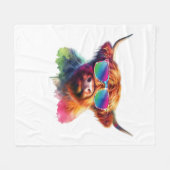 スコティッシュハイランドカラフル牛 フリースブランケット (正面(横))