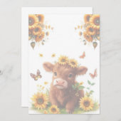 スコティッシュハイランドカーフとヒマワリ 招待状 (正面/裏面)