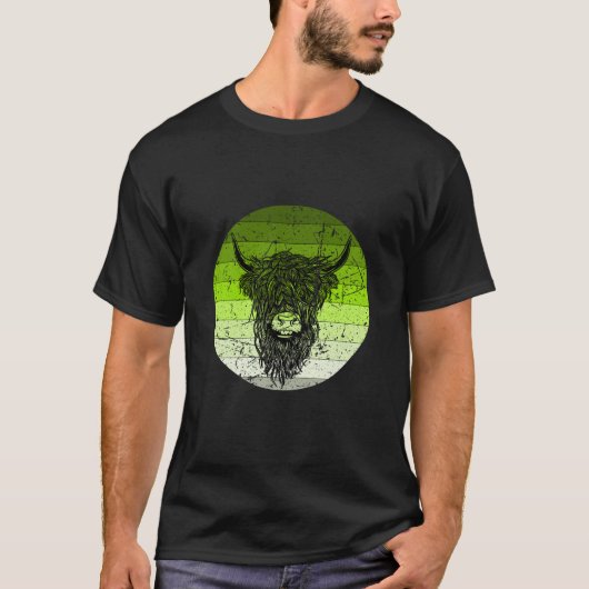 スコティッシュハイランドキャトルレトロ Tシャツ (正面)