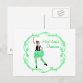 スコティッシュハイランドダンサーケルト結び糸細工グリーン ポストカード (正面/裏面)