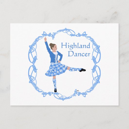 スコティッシュハイランドダンサーセルティック結び糸細工ブルー ポストカード (正面)