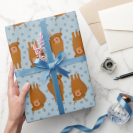 スコティッシュハイランド淡い色のキャトルブルー水玉模様 ラッピングペーパー