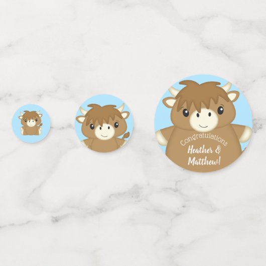 スコティッシュハイランド牛の赤ちゃんシャワーブルー コンフェッティ (裏面)