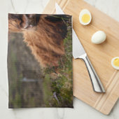 スコティッシュハイランド牛ロングホーンブルランチャー キッチンタオル (四つ折り)