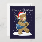 スコティッシュハイランド遊牛のクリスマスバグパイプ シーズンポストカード (正面/裏面)