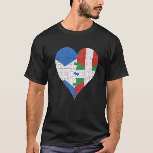 スコティッシュバスク国旗のハート Tシャツ (正面)
