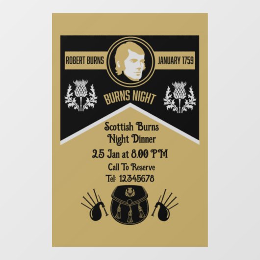 スコティッシュバーンズナイトディナー招待状 ウィンドウサイン (シート)