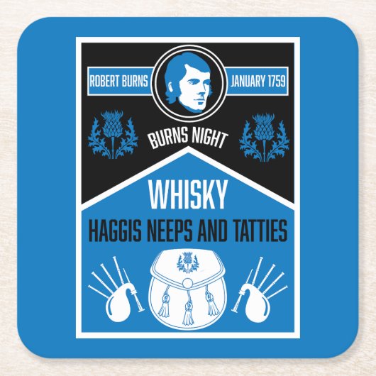 スコティッシュバーンズナイト スクエアペーパーコースター (正面)