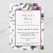 スコティッシュパープルシスルウォーターカラーブライダルシャワー 招待状 (正面/裏面)