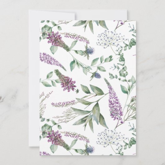 スコティッシュパープルフラワーズウォーターブライダルシャワー 招待状 (裏面)