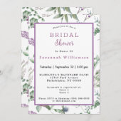 スコティッシュパープルフラワーズウォーターブライダルシャワー 招待状 (正面/裏面)