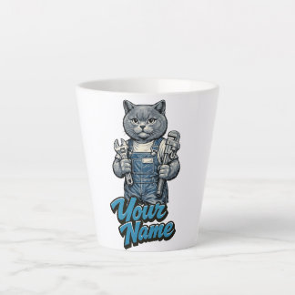 スコティッシュフォールドの可愛い猫の配管工 名前入り カフェラテマグ