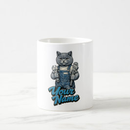 スコティッシュフォールドの愛らしい猫の配管工 名前入り コーヒーマグカップ