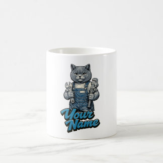 スコティッシュフォールドの愛らしい猫の配管工 名前入り コーヒーマグカップ