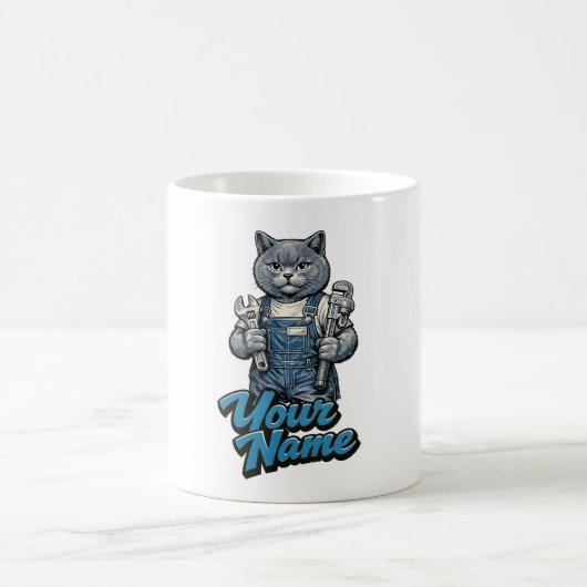 スコティッシュフォールドの愛らしい猫の配管工 名前入り コーヒーマグカップ (中央)