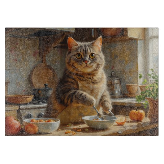 スコティッシュフォールドの猫がキッチンで料理 カッティングボード (正面)