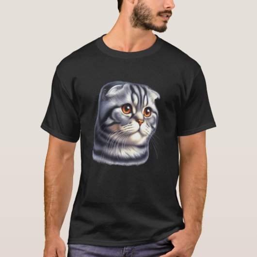 スコティッシュフォールドの猫の肖像画 Tシャツ (正面)