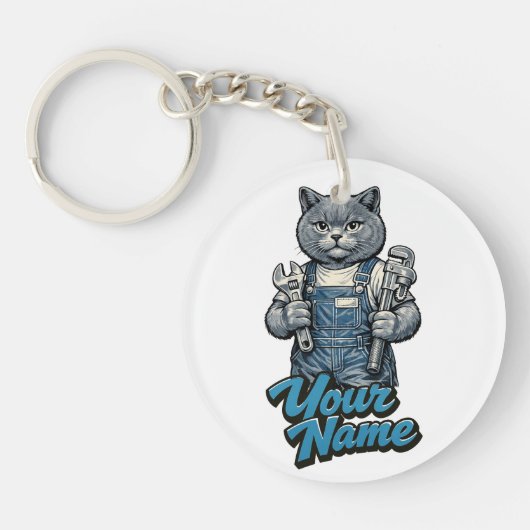 スコティッシュフォールドの猫の配管工のカスタムグッズ キーホルダー (正面)