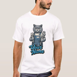 スコティッシュフォールドの猫の配管工 名前入れ Tシャツ
