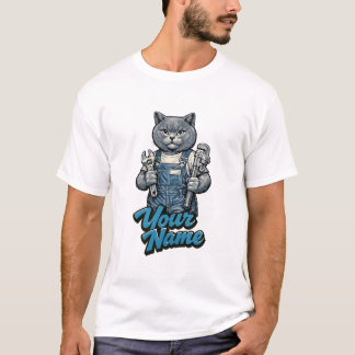 スコティッシュフォールドの猫の配管工 名前入れ Tシャツ