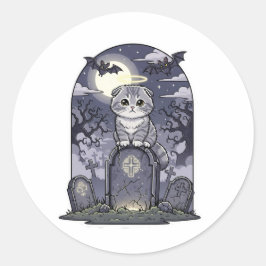 スコティッシュフォールドキャットハロウィンのかわいい ラウンドシール