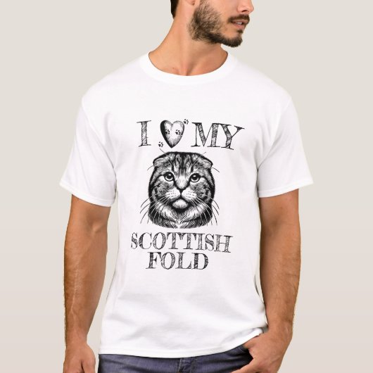 スコティッシュフォールド大好き ブラックの猫の足跡 Tシャツ (正面)