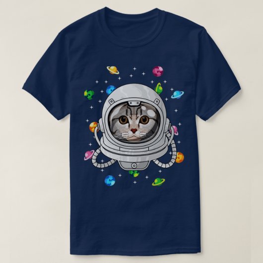 スコティッシュフォールド宇宙飛行士キャット深いイン宇宙コズミックU Tシャツ (デザイン正面)