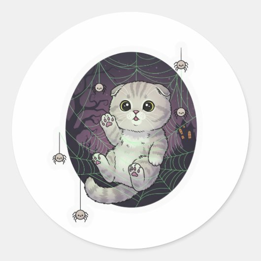 スコティッシュフォールド猫ハロウィン ラウンドシール (正面)