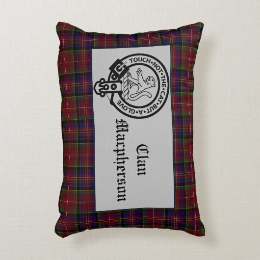 スコティッシュマクファーソンクレストバッジとタータンチェック アクセントクッション (正面(垂直))