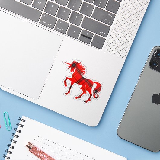 スコティッシュレッドプレイドタータンチェックユニコーンシルエットクール シール (ノートパソコンとiPhone)