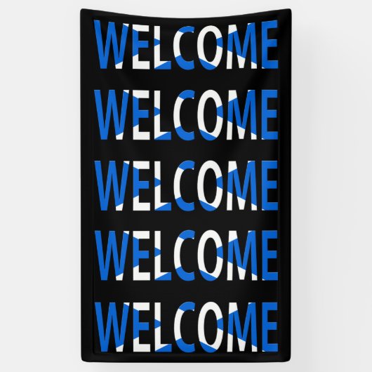 スコティッシュ国旗(v) bnrcntにオーバーレイされた歓迎 横断幕 (縦)