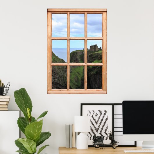 スコティッシュ城オンザクリフビュー窓から ポスター (ホームオフィス)