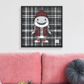 スコティッシュ変装のサメ – 魅力的タータンチェックサメ キャンバスプリント (インサイチュ (リビング))