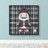 スコティッシュ変装のサメ – 魅力的タータンチェックサメ キャンバスプリント (インサイチュ (ウッドフロア))