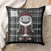 スコティッシュ変装のサメ – 魅力的タータンチェックサメ クッション (ブランケット)