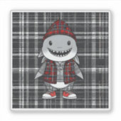 スコティッシュ変装のサメ – 魅力的タータンチェックサメ シール (正面)