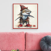 スコティッシュ変装の怖いサメ – タータンチェックサメ キャンバスプリント (インサイチュ (リビング))