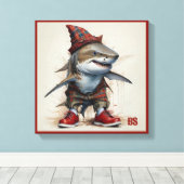 スコティッシュ変装の怖いサメ – タータンチェックサメ キャンバスプリント (インサイチュ (ウッドフロア))