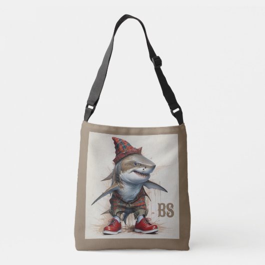 スコティッシュ変装の怖いサメ – タータンチェックサメ クロスボディバッグ (裏面)