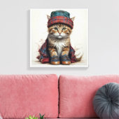 スコティッシュ変装の猫たち魅力的-タータンチェック猫 キャンバスプリント (インサイチュ (リビング))