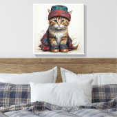 スコティッシュ変装の猫たち魅力的-タータンチェック猫 キャンバスプリント (インサイチュ (寝室))